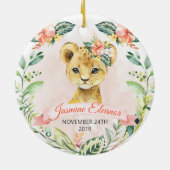 Baby Girl Lion Cub Waterverf Floral Aangepaste naa Keramisch Ornament (Achterkant)