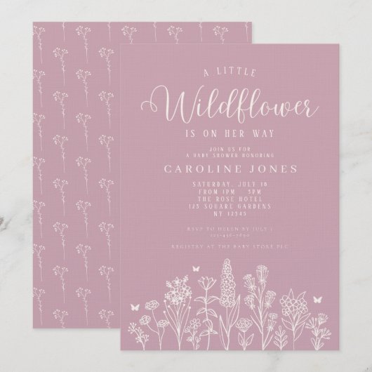 Baby Girl Little Wildflower Roze Baby shower Kaart (Voorkant / Achterkant)