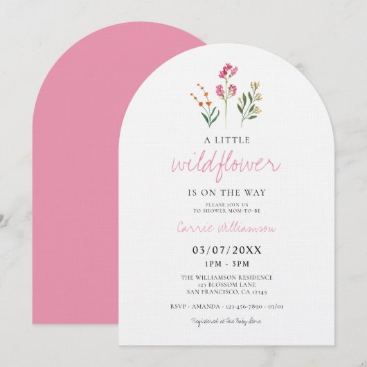 Baby Girl Little Wildflower Waterverf Baby shower Kaart (Voorkant / Achterkant)