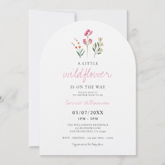 Baby Girl Little Wildflower Waterverf Baby shower Kaart (Voorkant)