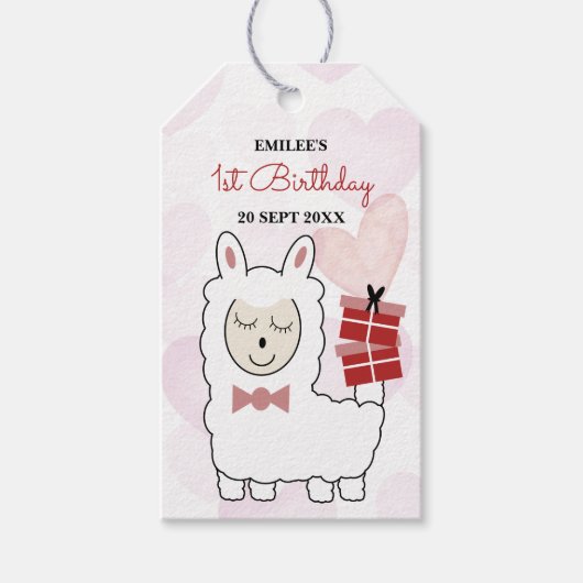 Baby Girl Llamas en Roze hart Cadeaulabel (Voorkant)