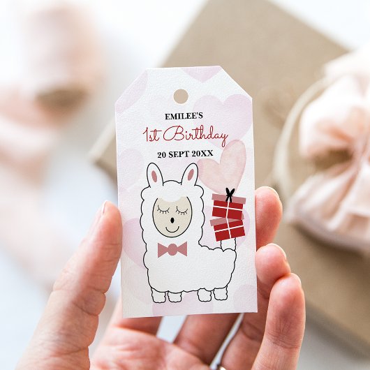 Baby Girl Llamas en Roze hart Cadeaulabel