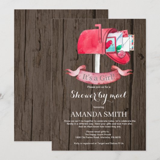 Baby Girl Long Distance Shower by Mail Invitation Kaart (Voorkant / Achterkant)