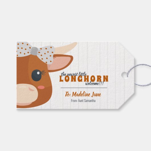 Baby Girl Longhorn Burnt Sinaasappel Cadeaulabel (Voorkant (Horizontaal))