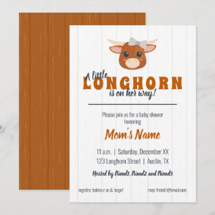 Baby Girl Longhorn verbrand Oranje Baby shower Kaart
