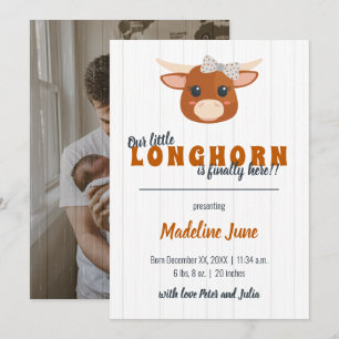 Baby Girl Longhorn verbrand Oranje verticaal Aankondiging