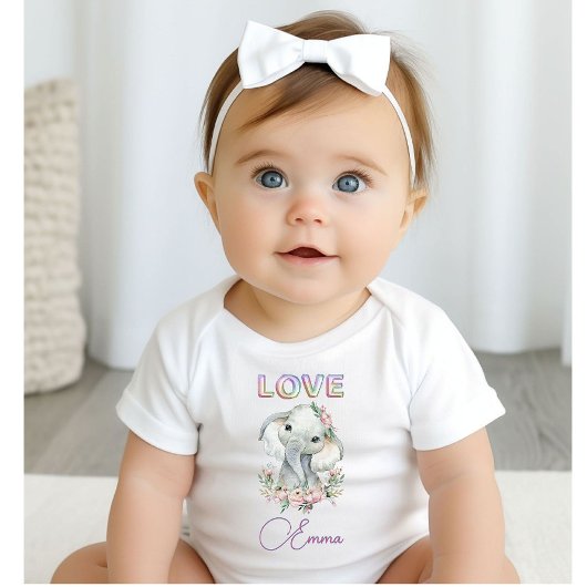 Baby Girl Love Name Elephant Cute Romper