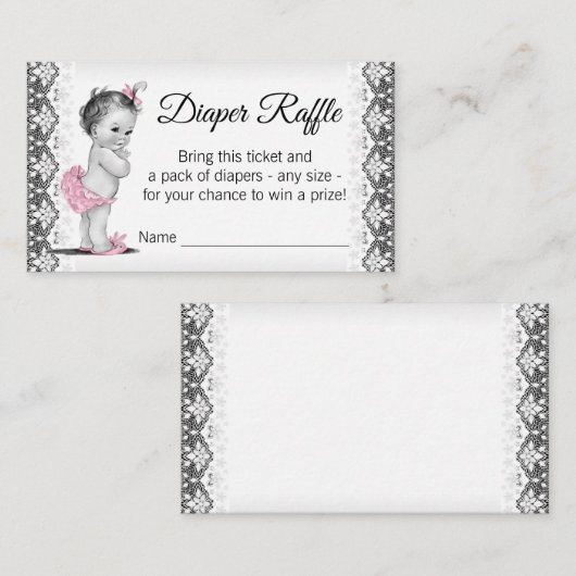  Baby Girl Luier Raffle Ticket Informatiekaartje (Voorkant / Achterkant)