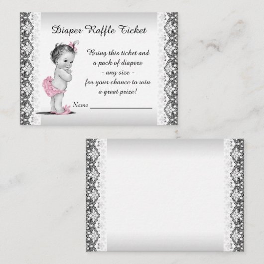  Baby Girl Luier Raffle Ticket Informatiekaartje (Voorkant / Achterkant)