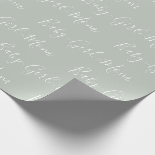 Baby Girl Mam Sage Green White Script Baby shower Cadeaupapier (Hoek)