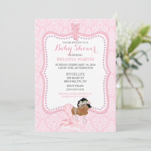 Baby Girl Mermaid Princess Crown Damask Kaart (Staand voorkant)