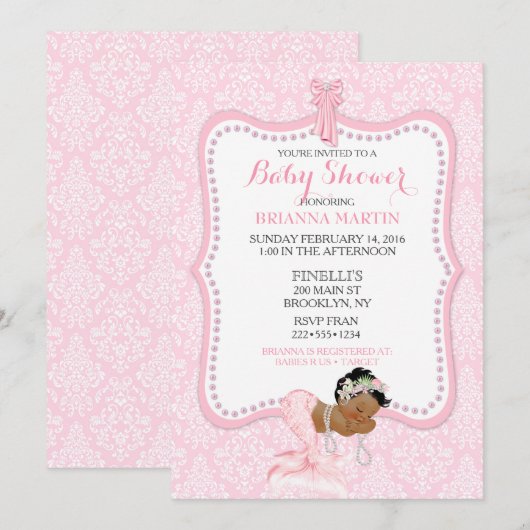 Baby Girl Mermaid Princess Crown Damask Kaart (Voorkant / Achterkant)