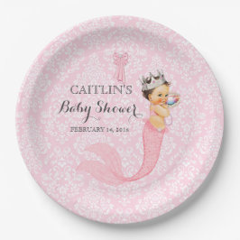 Baby Girl Mermaid Princess Crown Damask Papieren Bordje