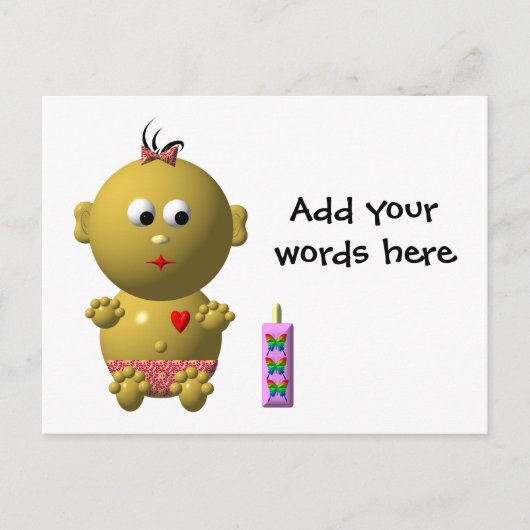 BABY GIRL MET 1 FLES BRIEFKAART (Voorkant)