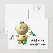 BABY GIRL MET 4 DRAGONFLIES OPSTARTEN BRIEFKAART (Voorkant / Achterkant)