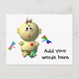 BABY GIRL MET 4 DRAGONFLIES OPSTARTEN BRIEFKAART