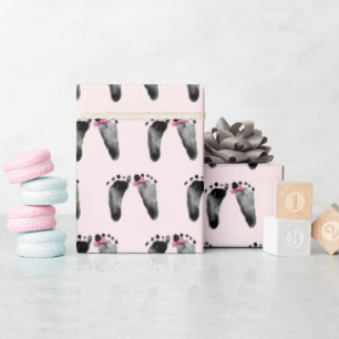 Baby Girl met Bow Footprint Wrapping Paper Cadeaupapier