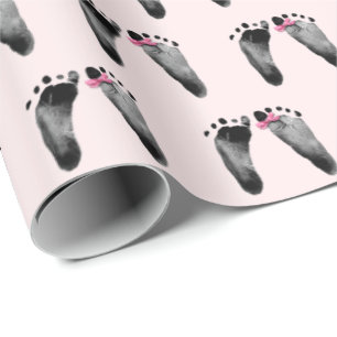 Baby Girl met Bow Footprint Wrapping Paper Cadeaupapier