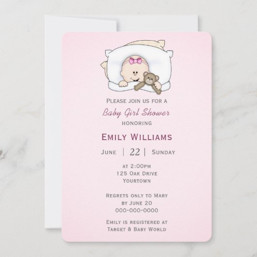 Baby Girl met Teddy Bear Kaart (Voorkant)