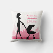 Baby Girl Metro Geboortedatum Aankondiging Roze St Kussen (Achterkant)