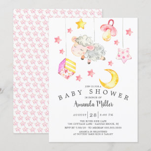 Baby Girl Mobile Lamb Baby shower Kaart