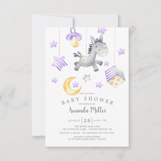 Baby Girl Mobile Pony Baby shower Kaart (Voorkant)