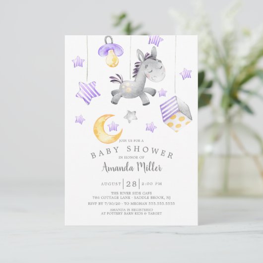 Baby Girl Mobile Pony Baby shower Kaart (Staand voorkant)