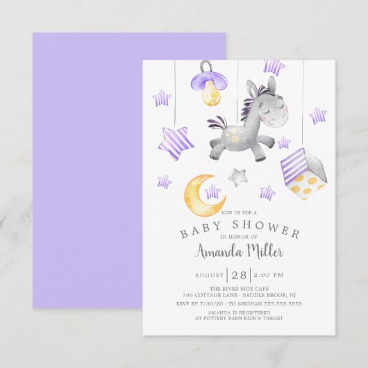 Baby Girl Mobile Pony Baby shower Kaart (Voorkant / Achterkant)
