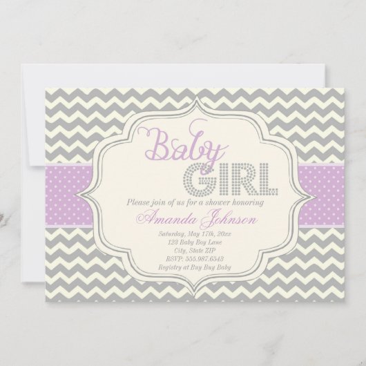 Baby Girl Mod Chic Chevron Baby shower Invite Kaart (Voorkant)
