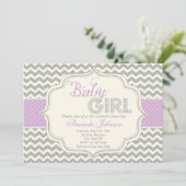 Baby Girl Mod Chic Chevron Baby shower Invite Kaart (Staand voorkant)