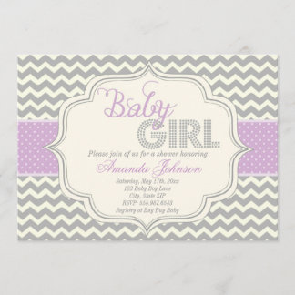 Baby Girl Mod Chic Chevron Baby shower Invite Kaart