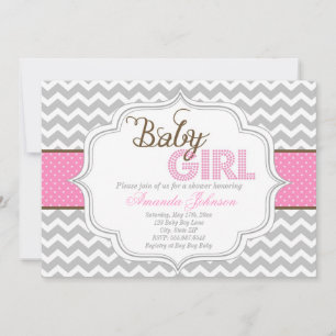 Baby Girl Mod Chic Chevron Baby shower Invite Kaart