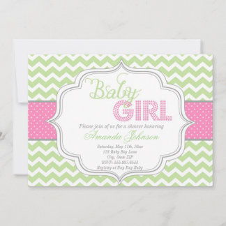 Baby Girl Mod Chic Chevron Baby shower Invite Kaart