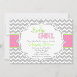 Baby Girl Mod Chic Chevron Baby shower Invite Kaart