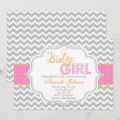 Baby Girl Mod Chic Chevron Baby shower Invite Kaart (Voorkant / Achterkant)