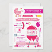 Baby Girl - Modern BBQ Shower Invitation Kaart (Voorkant)