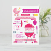 Baby Girl - Modern BBQ Shower Invitation Kaart (Staand voorkant)