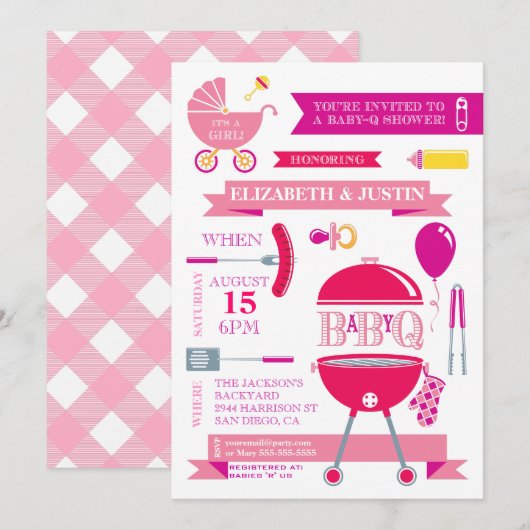 Baby Girl - Modern BBQ Shower Invitation Kaart (Voorkant / Achterkant)