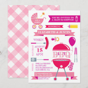 Baby Girl - Modern BBQ Shower Invitation Kaart