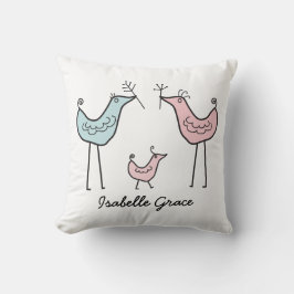 Baby Girl Modern Bird Personalized Nursery Pillow Kussen