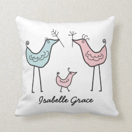 Baby Girl Modern Bird Personalized Nursery Pillow Kussen