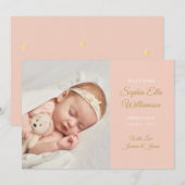 Baby Girl Modern Gold Script Photo Birth Aankondiging (Voorkant / Achterkant)