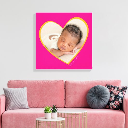 BABY GIRL moderne foto gelaagd hart roze geel Canvas Afdruk (Insitu (Woonkamer))