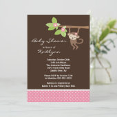 Baby Girl Monkey Safari Baby shower Uitnodiging (Staand voorkant)