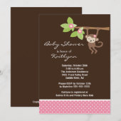 Baby Girl Monkey Safari Baby shower Uitnodiging (Voorkant / Achterkant)