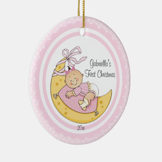 Baby Girl Moon Baby's Eerste kerstversiering Keramisch Ornament (Rechts)