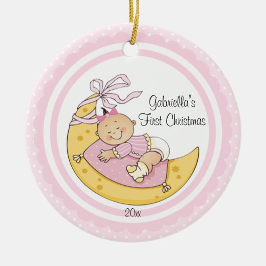 Baby Girl Moon Baby's Eerste kerstversiering Keramisch Ornament (Voorkant)