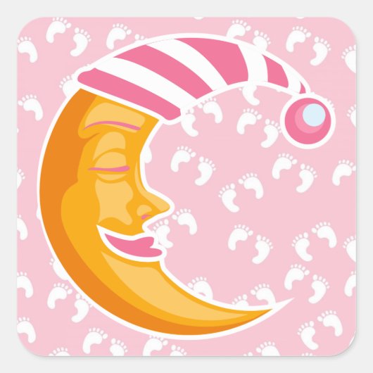 Baby Girl Moon Vierkante Sticker (Voorkant)