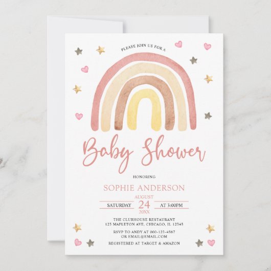 Baby Girl Muted Tones Boho Rainbow Baby shower Kaart (Voorkant)