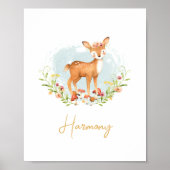Baby Girl Name Deer Nursery Waterverf Animal Poster (Voorkant)